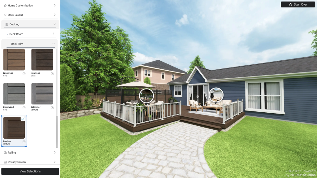 Custom deck and outdoor living configurator for deckorators developed by NEEZO Studios